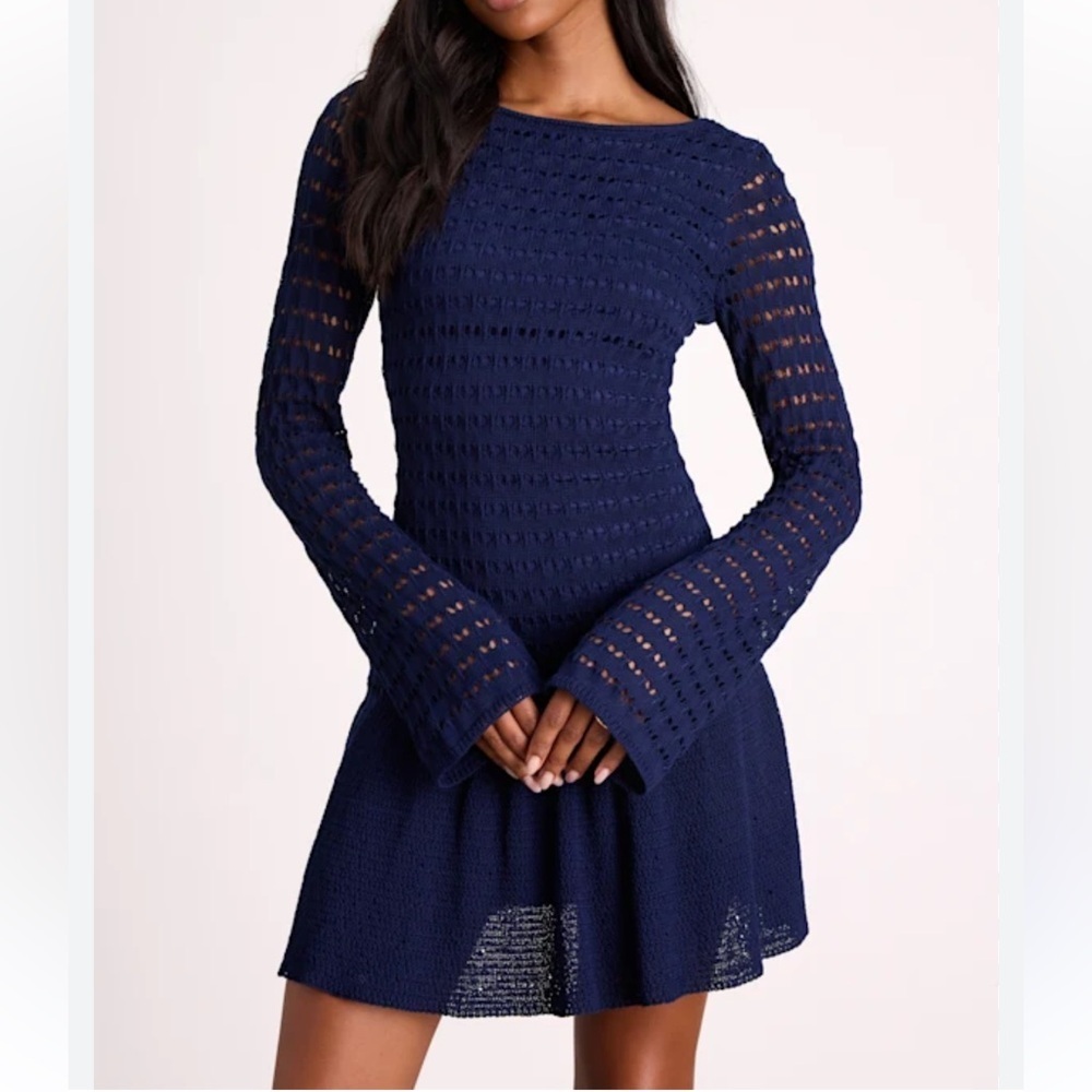 Eight Sixty Boho Navy Crochet Bodycon Mini Dress S